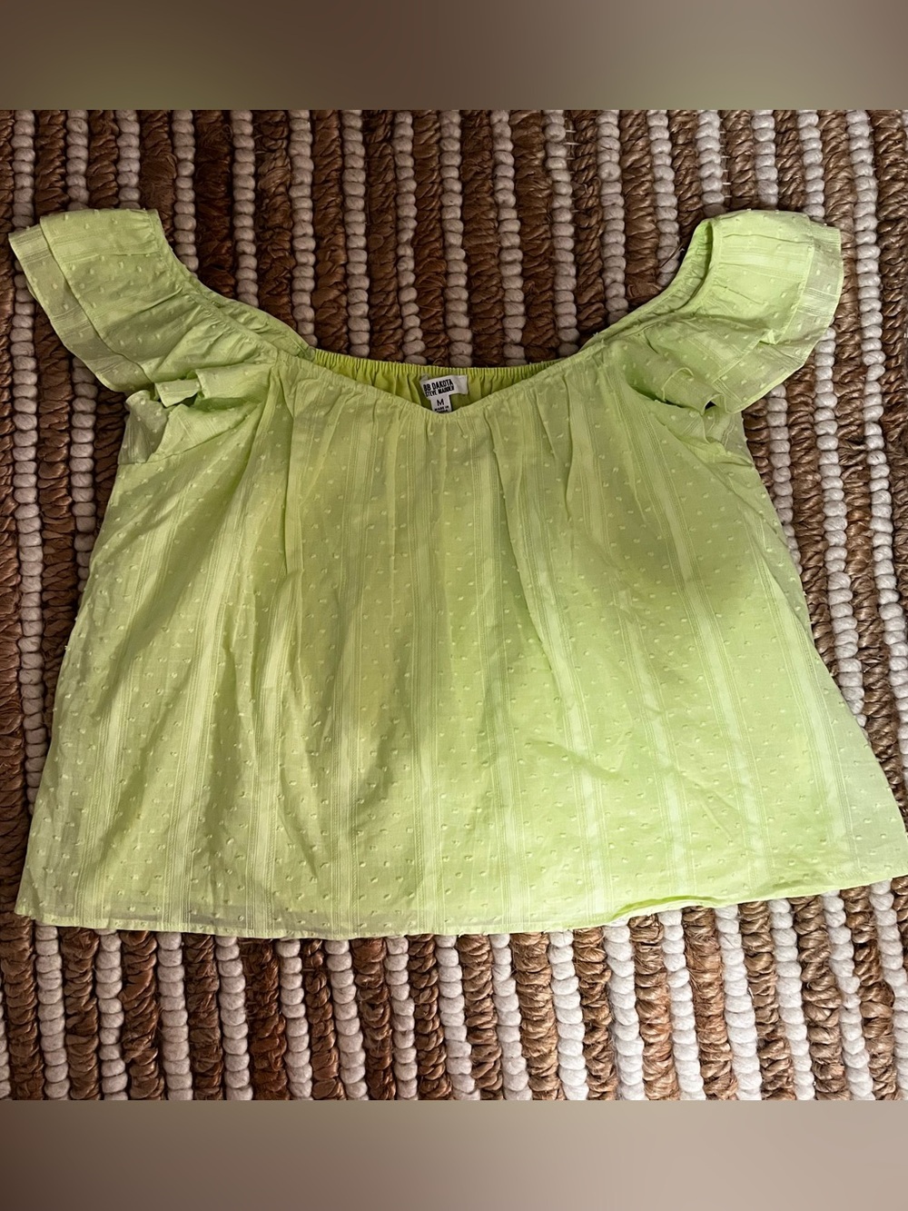 NWT Light neon Green Swiss Dot Off-Shoulder Top
